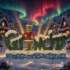 Letrero Grinchy con luces y figura del Grinch vestido de Papá Noel, mide 15 cm de alto y 5,5 cm de profundidad, ideal para decoración navideña para adultos.