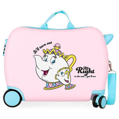 Maleta trolley ABS de 50 cm con diseño de Chip y Mrs. Potts de La Bella y la Bestia Disney. Cuenta con cierre TSA, ruedas dobles multidireccionales, sistema expandible e interior con organizador.