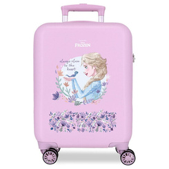 Maleta trolley ABS de 50 cm inspirada en Frozen con diseño de Elsa, fabricada en ABS, con cierre TSA, ruedas multidireccionales, sistema expandible y organizador interior para viajes prácticos y seguros.
