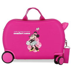 Maleta trolley ABS Confort Minnie Disney de 45 cm con cuatro ruedas, dos multidireccionales, fabricada en ABS y decorada con la imagen de Minnie Mouse en rosa intenso.