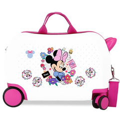 Maleta trolley infantil de Minnie Disney con diseño floral en ABS y 45 cm de altura. Cuenta con 4 ruedas, 2 multidireccionales, y asas para facilitar su transporte.