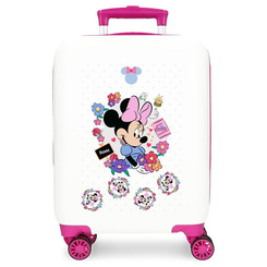 Maleta trolley ABS de 50 cm con diseño de Minnie y flores, cierre TSA, ruedas multidireccionales y sistema expandible. Interior con organizador para viajes prácticos y con estilo Disney.