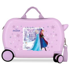Maleta trolley ABS de Frozen Disney con ilustración de Elsa y Anna, mide 45 cm y está fabricada en ABS con cuatro ruedas, dos multidireccionales para facilitar su manejo.