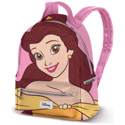 Mochila urbana de Bella de La Bella y La Bestia Disney con un tamaño de 25x22x15 cm. Incluye dos bolsillos laterales abiertos y forro interior, con un diseño colorido y práctico para uso diario.
