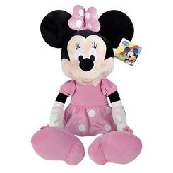 Peluche de Minnie Mouse de Disney de 120 cm de altura, fabricado por SIMBA, con vestido rosa y lazo a lunares blancos, ideal para coleccionistas y fans del personaje clásico.