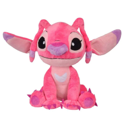 Peluche Angel Stitch Disney de 120 cm de altura en color rosa con detalles lilas. Representa al personaje Angel sentado con orejas extendidas, ideal para fans y coleccionistas que buscan un peluche grande y suave.