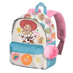 Mochila de Jessie de Toy Story con un diseño colorido y detalles como un pompón rosa. Mide 27 cm de alto y es ideal para uso infantil diario.