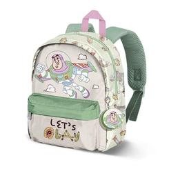 Mochila de Buzz de Toy Story Disney Pixar con 27 cm de altura y bolsillo frontal verde. Diseño compacto con imagen del personaje y colgante decorativo, ideal para uso diario o como accesorio de colección.