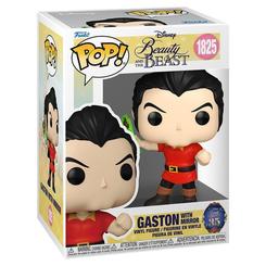 Figura vinilo POP de Gaston de La Bella y la Bestia con espejo en caja regalo. Representa al personaje con su traje rojo y postura desafiante en el estilo característico de Funko POP.