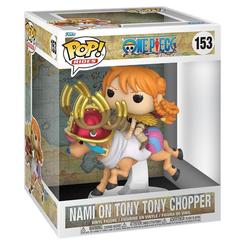 Figura POP Rides Deluxe de Nami montada en Tony Tony Chopper de One Piece, fabricada en vinilo por FUNKO y presentada en caja regalo para exposición.