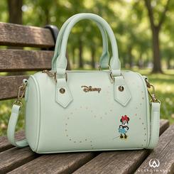 Bolso Luxe Minnie Disney de tamaño compacto en color verde menta con diseño de Minnie Mouse. Fabricado en PU, mide 21x10x12 cm y cuenta con asas y correa ajustable para uso versátil.