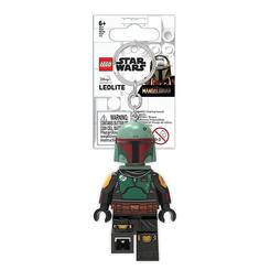 Llavero linterna de Boba Fett de Star Wars en versión LEGO, con luces LED en los pies y interruptor en el pecho. Mide 76 mm y combina funcionalidad con diseño coleccionable.