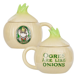 Taza Onion de Shrek con tapa incluida, diseño original inspirado en la película para añadir humor a tu vajilla diaria.