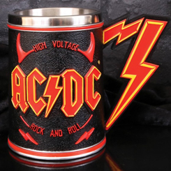 Brutal Jarra de Cerveza con el logo de la famosa banda de Rock and Roll AC/DC. Esta preciosa obra de arte está realizada en acero inoxidable y resina con una capacidad 600 ml, 