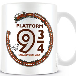 Taza oficial de Warner con el motivo Harry Potter (Kawaii Platform 9 3/4) de la saga de Harry Potter, realizada en cerámica con una capacidad de 0,315 litros, incluye grabados en el exterior