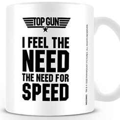Taza oficial con el texto I Feel The Need For Speed basada en la película de Top Gun de 1986, dirigida por Tony Scott y protagonizada por Tom Cruise y Kelly McGillis.