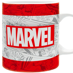 Taza oficial con el logo de Marvel Comics, realizada en cerámica con una capacidad de 0,32 litros, incluye grabados en el exterior. 