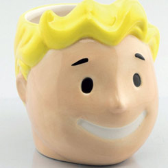Taza oficial con el motivo de Vault Boy basado en el videojuego Fallout, realizada en cerámica con una capacidad de 0,30 litros, incluye grabados en el exterior.