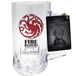 Jarra de Cerveza de Fire and Blood basada en la serie de Juego de Tronos. Esta  jarra de la casa Targaryen tiene unas dimensiones aproximadas de 16 x 13 cm., y una capacidad aproximada de 50 cl.