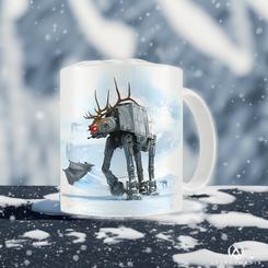 Taza oficial con el motivo de AT-AT como un reno de Navidad, la taza está realizada en cerámica con una capacidad de 0,33 litros, incluye grabados en el exterior.
